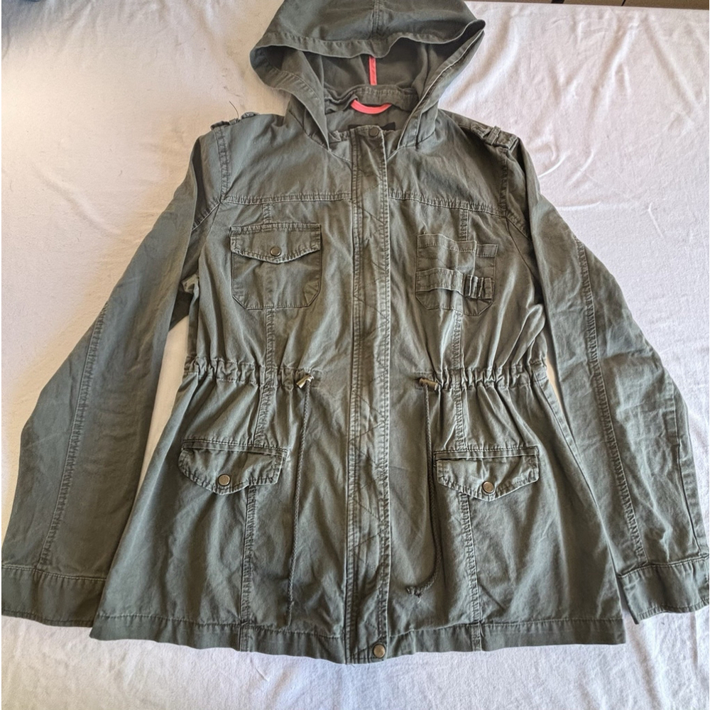 New Look Women’s Utility Jacket Hooded Olive Green Cotton Size XL Zip Front